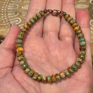 New Gorgeous Beige & Green Imperial Jasper Abacus Beaded Bracelet